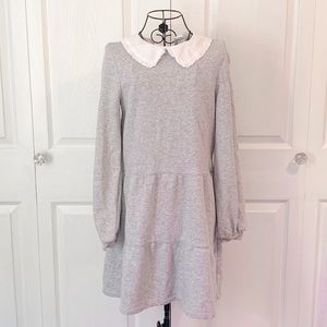 H&M Peter Pan Collar Tiered Long Sleeve Heather Gray Dress